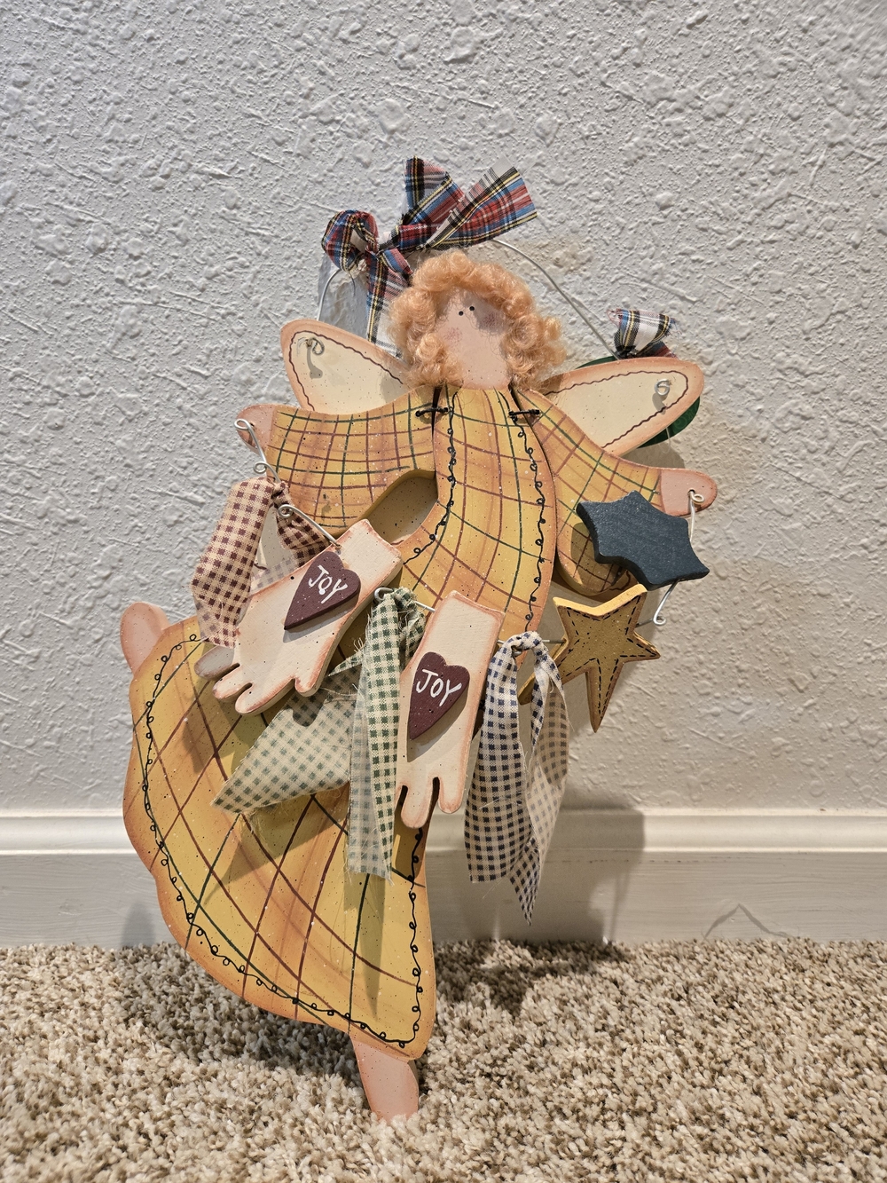 Vintage Wood Angel Joy Hanging Holiday Decor
